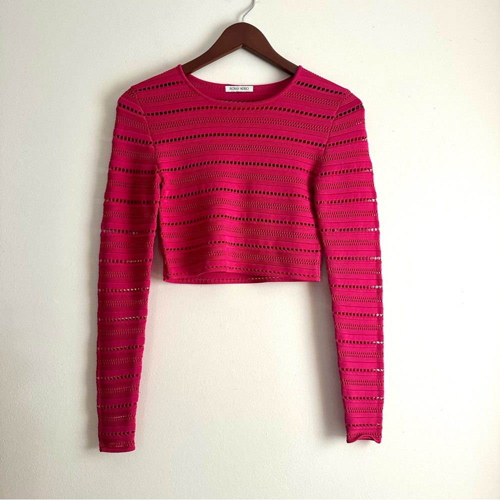 Ronny Kobo • Pointelle Long Sleeve Crop Top